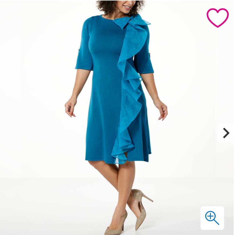 C Wonder by Christian Siriano Blue Cascade Organza Ruffle Cocktail Midi Dress - Picture 4 of 11